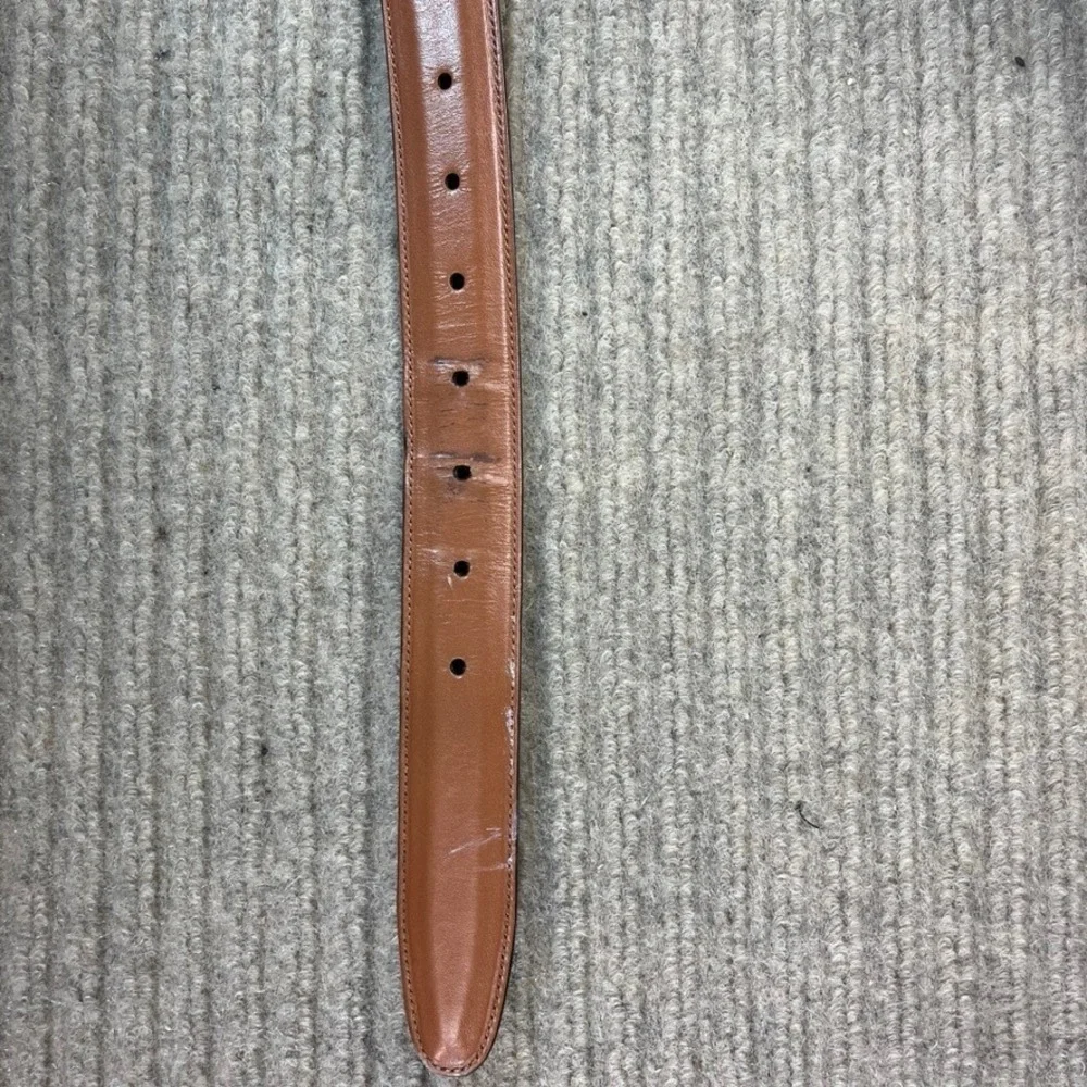 Perry Ellis Portfolio Mens Tan Brown Leather Dress Belt 34 Silver Buckle 1PE2030